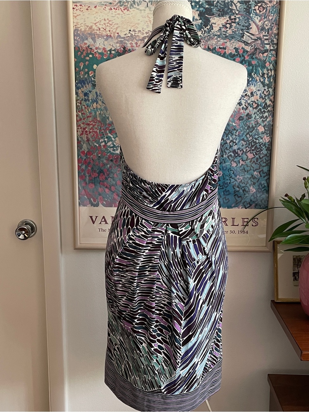 BCBGMaxAzria Dress Women's Medium Abstract Halter Midi Boho Fairycore Y2K - Picture 9 of 12